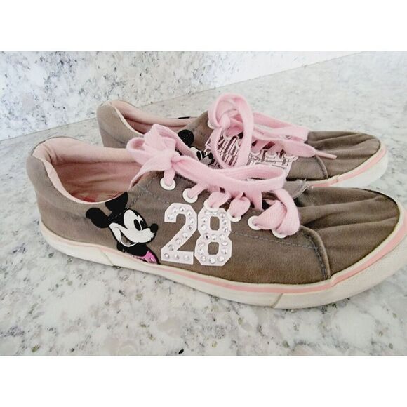 Disney Parks 9 Vintage Sneaker Women's Gray Pink‎ Flats Rhinestone 28 - Picture 1 of 9